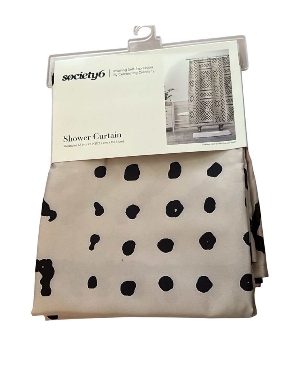 NWT Society6 Beige and Black Irregular Polka Dot Curtain